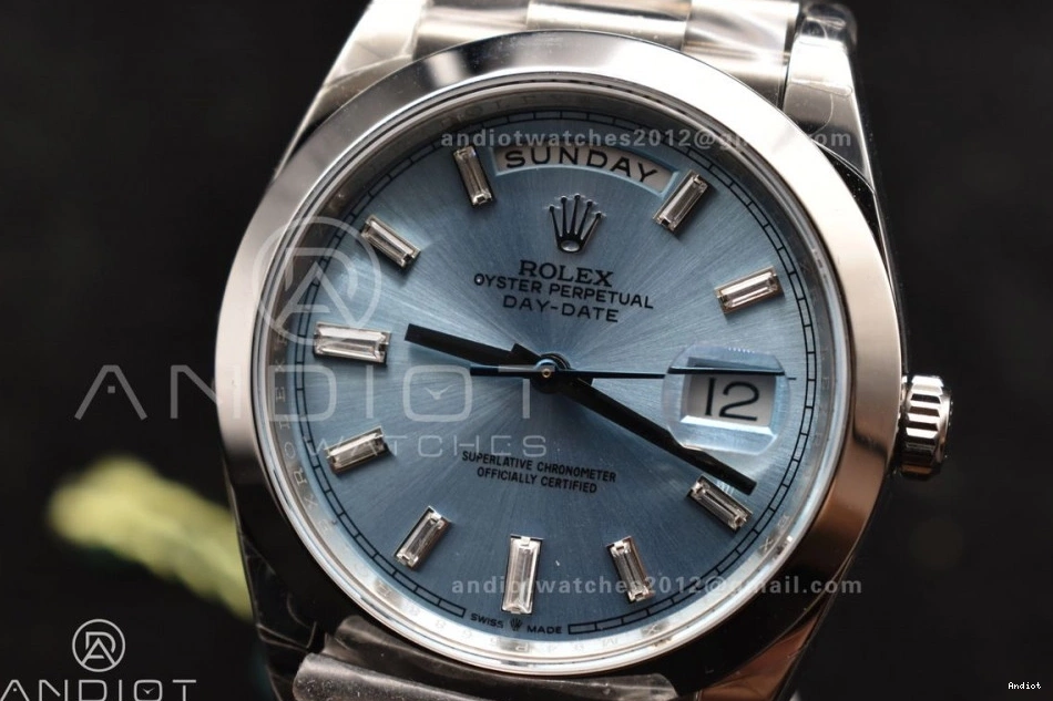 Gain A President DayDate 40 Crystal Bracelet 720 Unique On Dial Weight SS Blue Iced GSF 0709